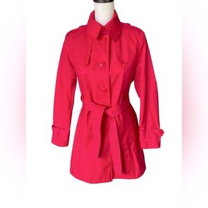 DKNY Bright Red “Bloom” Belted Trench Coat, Raincoat, Size Small, Must see!!